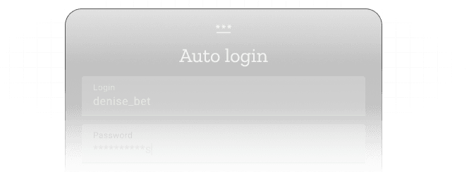 Um diálogo mostrando como configurar auto login. Login input é 'denise_bet', senha está escondida com asteriscos.