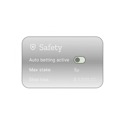 Diálogo mostrando funcionalidades de segurança. Auto apostas está desligado. Stake máximo são 3 unidades. Parar perda é 1000$.