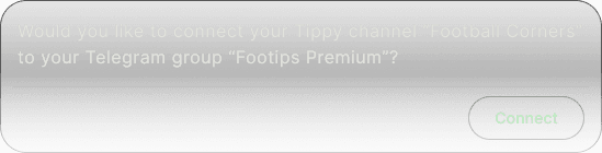 Um diálogo perguntando se o usuário gostaria de conectar seu canal do Tippy com o grupo do Telegram.