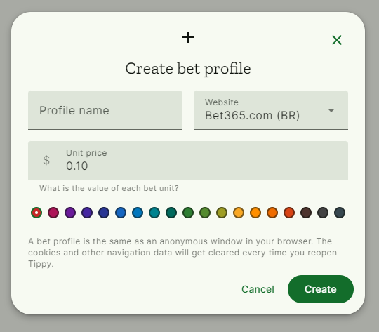 create bet profile modal with basic configuration