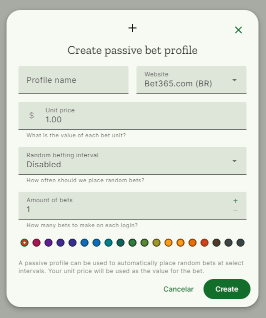 create passive profile modal open